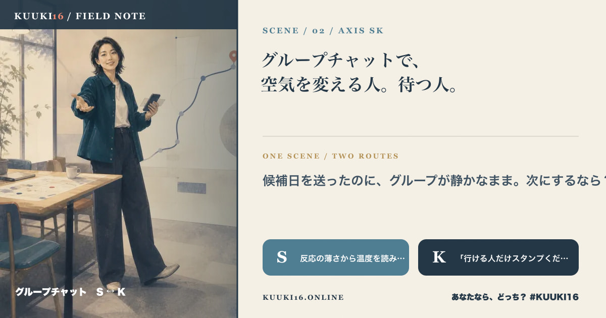 グループチャットのすれ違いを描いたKUUKI16場面カード