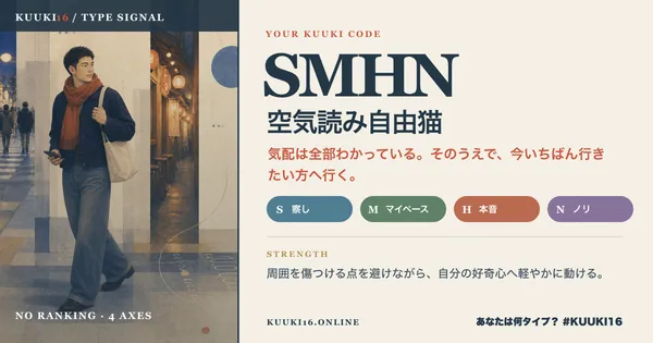 SMHN「空気読み自由猫」の男性人物版X専用結果カード