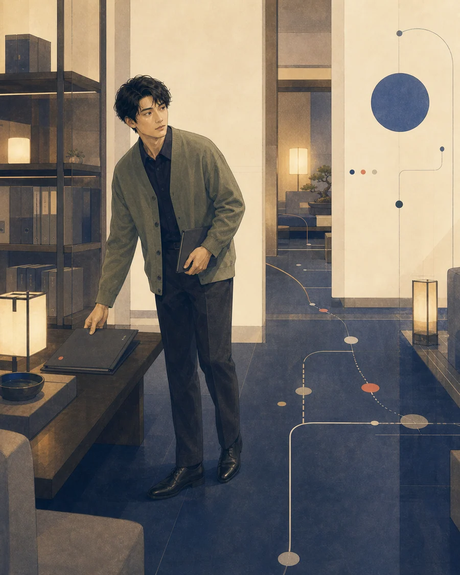 SMTD「静かな我が道参謀」の男性人物イラスト